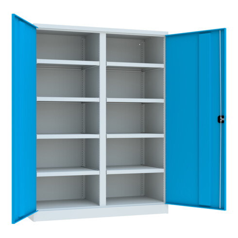 Pavoy Schwerlastschrank 1950x1470x630, Trennwand, 8 Fachböden a 200 kg, RAL 7035/5012