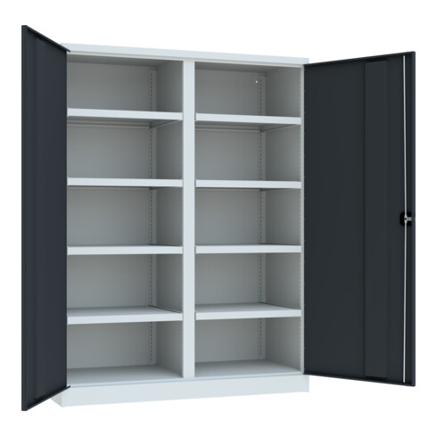 Pavoy Schwerlastschrank 1950x1470x630, Trennwand, 8 Fachböden a 200 kg, RAL 7035/7016