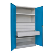 Pavoy Schwerlastschrank, 3 Fachböden a 120 kg, 4 Schubladen, Ral 7035/5012-3