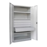 Pavoy Schwerlastschrank, 3 Fachböden a 120 kg, 4 Schubladen, Ral 7035-3
