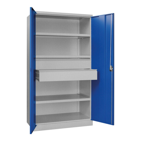 Pavoy Schwerlastschrank, 3 Fachböden a 200 kg, 2 Schubladen, RAL 7035/5010