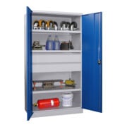 Pavoy Schwerlastschrank, 3 Fachböden a 200 kg, 2 Schubladen, RAL 7035/5010-4