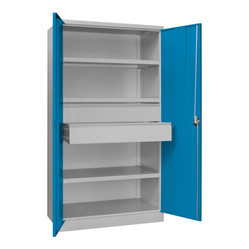 Pavoy Schwerlastschrank, 3 Fachböden a 200 kg, 2 Schubladen, RAL 7035/5012