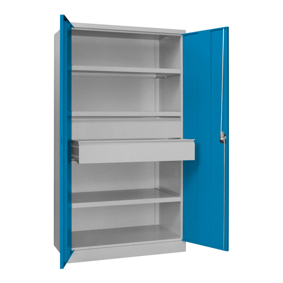Pavoy Schwerlastschrank, 3 Fachböden a 200 kg, 2 Schubladen, RAL 7035/5012