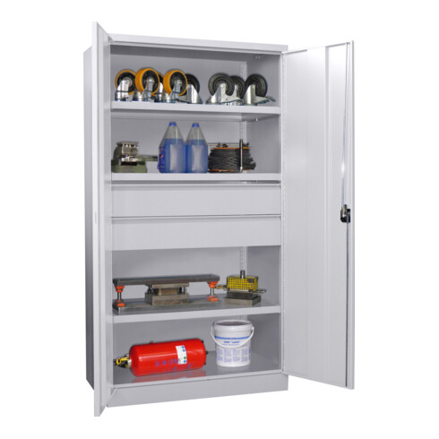 Pavoy Schwerlastschrank, 3 Fachböden a 200 kg, 2 Schubladen, RAL 7035