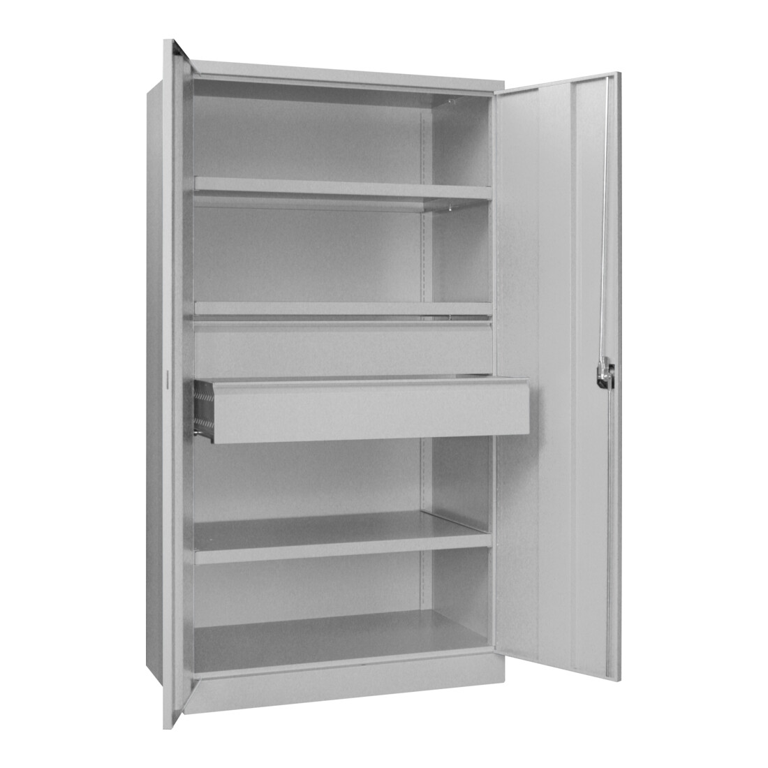 Pavoy Schwerlastschrank, 3 Fachböden a 200 kg, 2 Schubladen, RAL 7035