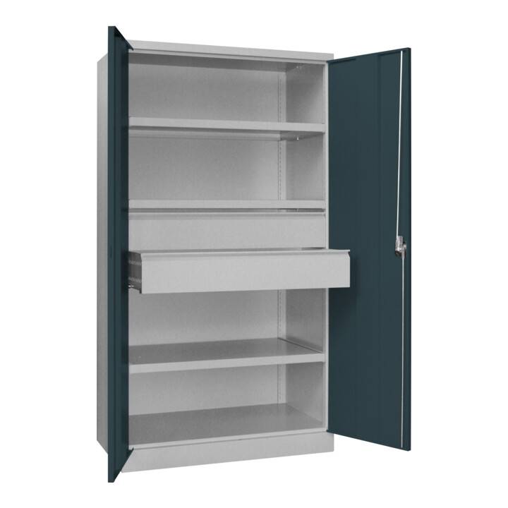 Pavoy Schwerlastschrank, 3 Fachböden a 200 kg, 2 Schubladen, RAL 7035/7016