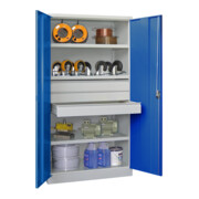 Pavoy Schwerlastschrank, 3 Fachböden a 200 kg, 3 Schubladen a 125 mm, Ral 7035/5010-4