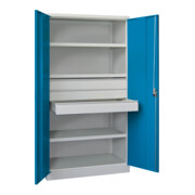 Pavoy Schwerlastschrank, 3 Fachböden a 200 kg, 3 Schubladen a 125 mm, Ral 7035/5012-3