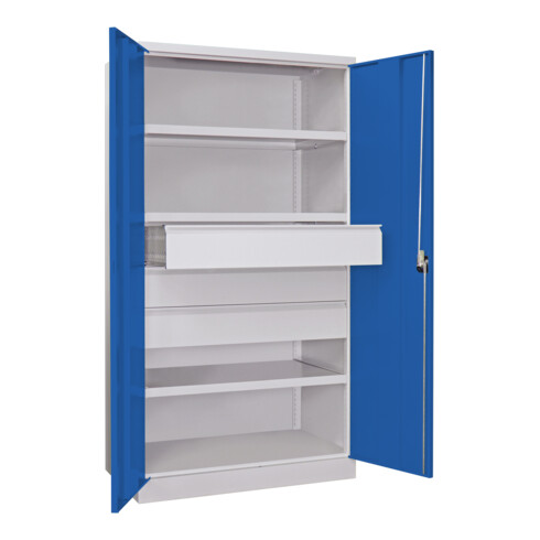 Pavoy Schwerlastschrank, 3 Fachböden a 200 kg, 3 Schubladen a 175 mm, Ral 7035/5010