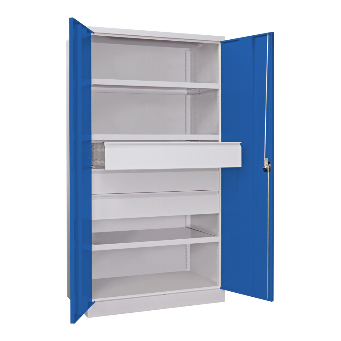 Pavoy Schwerlastschrank, 3 Fachböden a 200 kg, 3 Schubladen a 175 mm, Ral 7035/5010