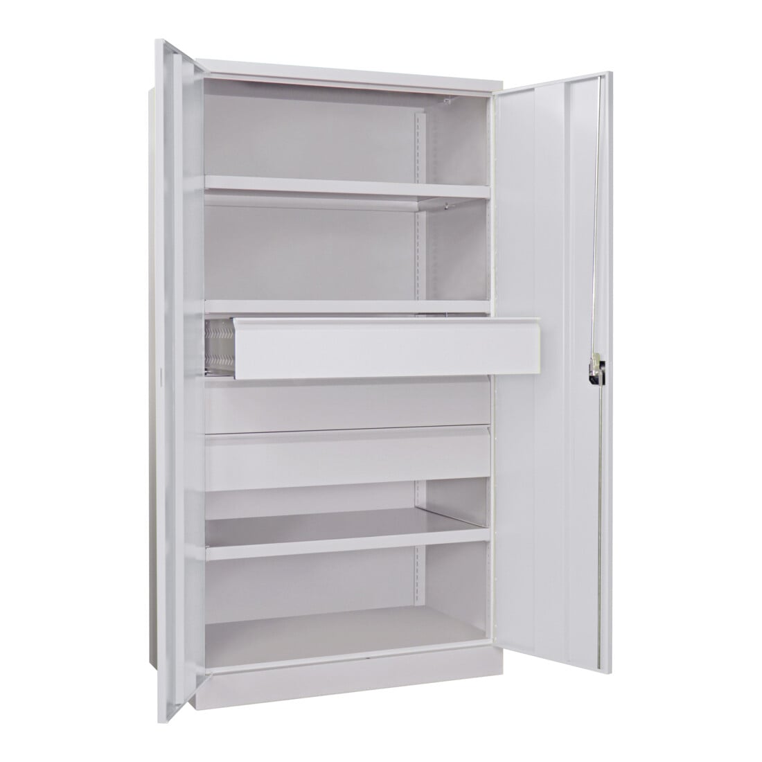 Pavoy Schwerlastschrank, 3 Fachböden a 200 kg, 3 Schubladen a 175 mm, Ral 7035