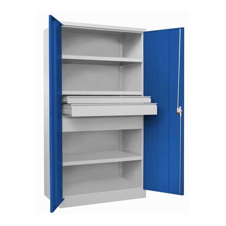 Pavoy Schwerlastschrank, 3 Fachböden a 200 kg, 3 Schubladen, RAL 7035/5010