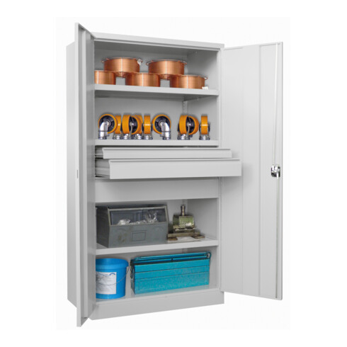 Pavoy Schwerlastschrank, 3 Fachböden a 200 kg, 3 Schubladen, RAL 7035
