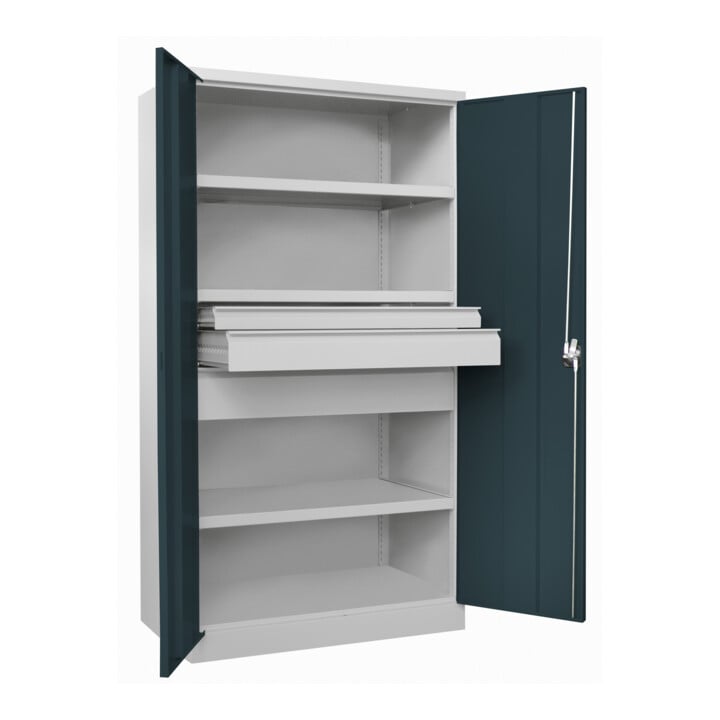 Pavoy Schwerlastschrank, 3 Fachböden a 200 kg, 3 Schubladen, RAL 7035/7016