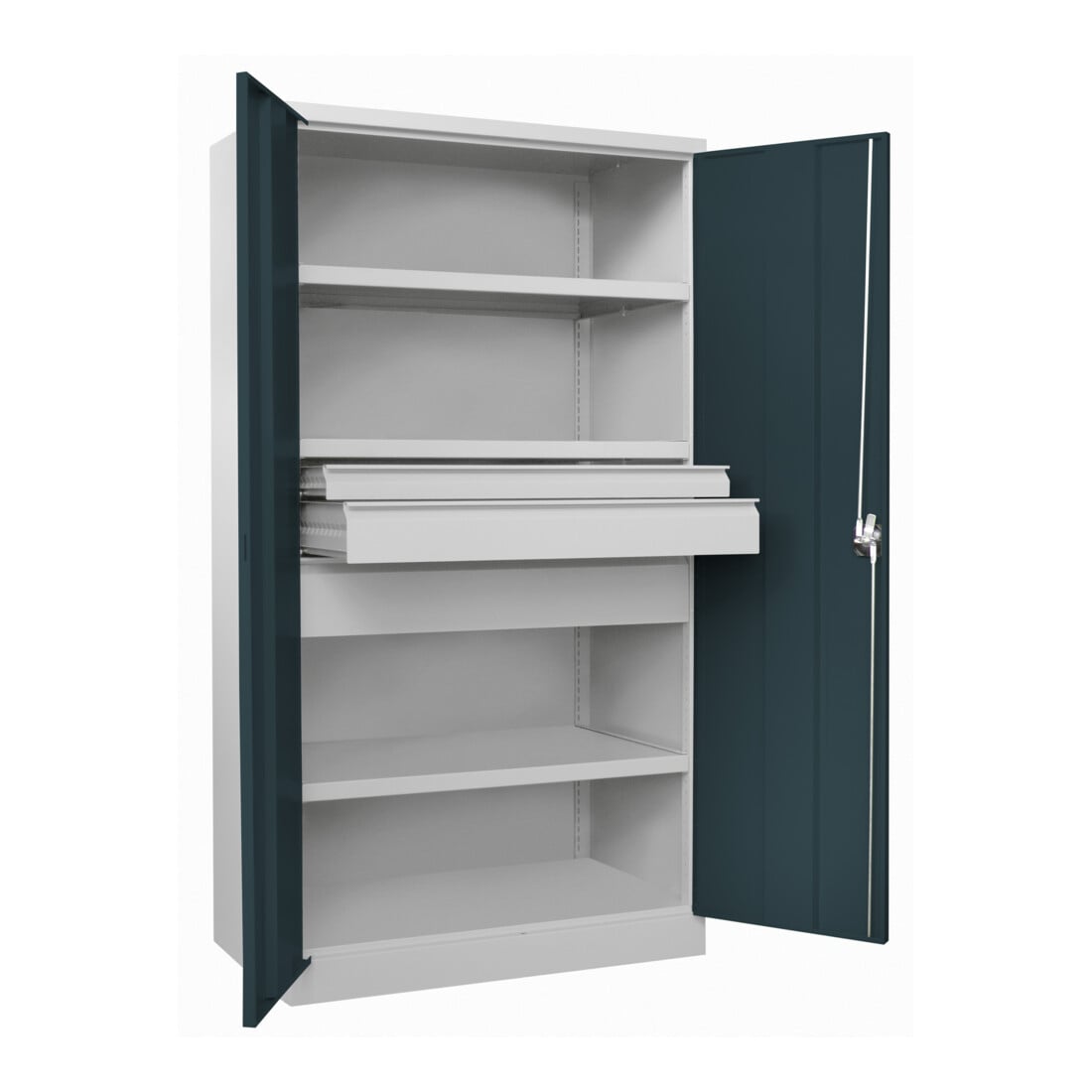 Pavoy Schwerlastschrank, 3 Fachböden a 200 kg, 3 Schubladen, RAL 7035/7016