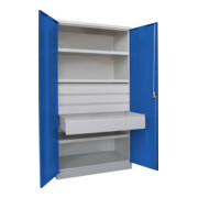 Pavoy Schwerlastschrank, 3 Fachböden a 200 kg, 4 Schubladen, Ral 7035/5010-2