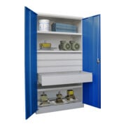 Pavoy Schwerlastschrank, 3 Fachböden a 200 kg, 4 Schubladen, Ral 7035/5010-4