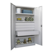 Pavoy Schwerlastschrank, 3 Fachböden a 200 kg, 4 Schubladen, Ral 7035-4
