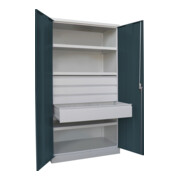 Pavoy Schwerlastschrank, 3 Fachböden a 200 kg, 4 Schubladen, Ral 7035/7016-3