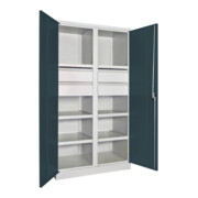 Pavoy Schwerlastschrank, Trennwand, 6 Fachböden a 120 kg, 4 Schubladen, RAL 7035/7016-4