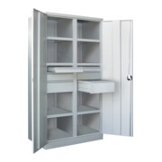 Pavoy Schwerlastschrank, Trennwand, 6 Fachböden a 120 kg, 6 Schubladen, RAL 7035-2