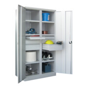Pavoy Schwerlastschrank, Trennwand, 6 Fachböden a 120 kg, 6 Schubladen, RAL 7035-4