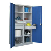 Pavoy Schwerlastschrank, Trennwand, 6 Fachböden a 120 kg, 6 Schubladen, RAL 7035/5010-4