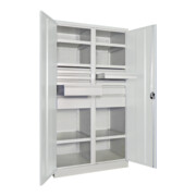 Pavoy Schwerlastschrank, Trennwand, 6 Fachböden a 200 kg, 10 Schubladen, RAL 7035-2