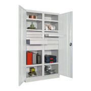 Pavoy Schwerlastschrank, Trennwand, 6 Fachböden a 200 kg, 10 Schubladen, RAL 7035-5