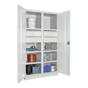 Pavoy Schwerlastschrank, Trennwand, 6 Fachböden a 200 kg, 4 Schubladen, RAL 7035-4