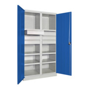 Pavoy Schwerlastschrank, Trennwand, 6 Fachböden a 200 kg, 6 Schubladen, RAL 7035/5010-2