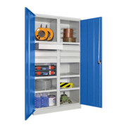 Pavoy Schwerlastschrank, Trennwand, 6 Fachböden a 200 kg, 6 Schubladen, RAL 7035/5010-4