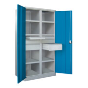 Pavoy Schwerlastschrank, Trennwand, 6 Fachböden a 200 kg, 6 Schubladen, RAL 7035/5012-3
