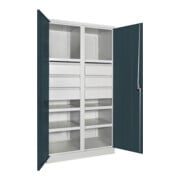 Pavoy Schwerlastschrank, Trennwand, 6 Fachböden a 200 kg, 6 Schubladen, RAL 7035/7016-3