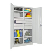 Pavoy Schwerlastschrank, Trennwand, 6 Fachböden a 200 kg, 8 Schubladen, RAL 7035-4