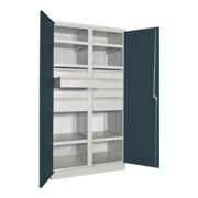 Pavoy Schwerlastschrank, Trennwand, 6 Fachböden a 200 kg, 8 Schubladen, RAL 7035/7016-3