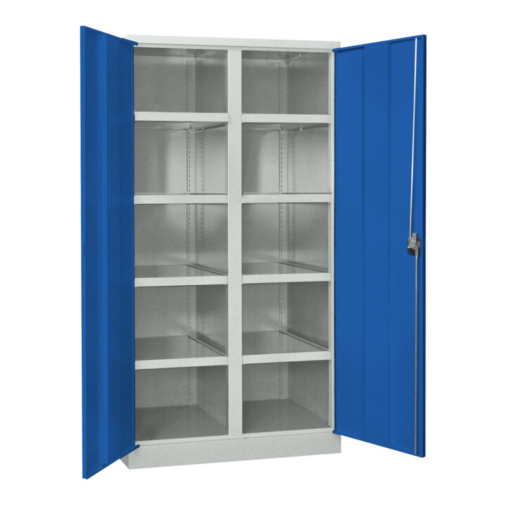 Pavoy Schwerlastschrank, Trennwand, 8 Fachböden a 200 kg Traglast, RAL 7035/5010