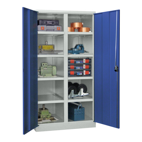 Pavoy Schwerlastschrank, Trennwand, 8 Fachböden a 200 kg Traglast, RAL 7035/5010