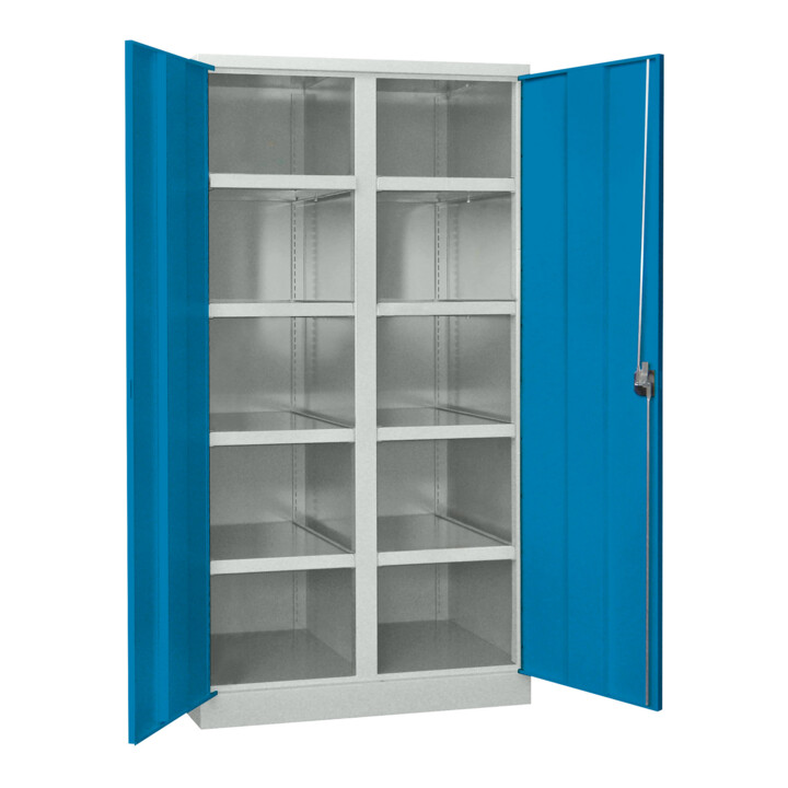 Pavoy Schwerlastschrank, Trennwand, 8 Fachböden a 200 kg Traglast, RAL 7035/5012