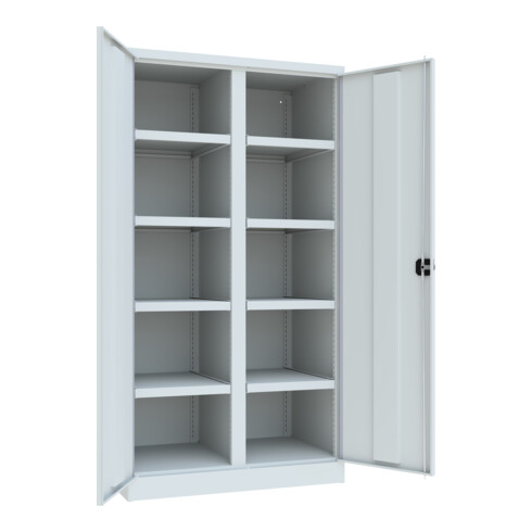 Pavoy Schwerlastschrank, Trennwand, 8 Fachböden a 200 kg Traglast, RAL 7035