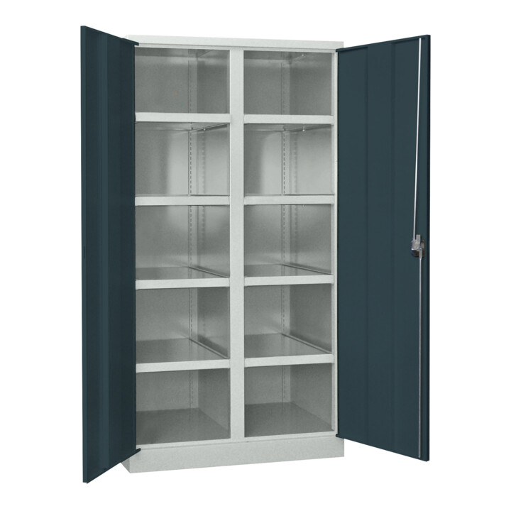Pavoy Schwerlastschrank, Trennwand, 8 Fachböden a 200 kg Traglast, RAL 7035/7016