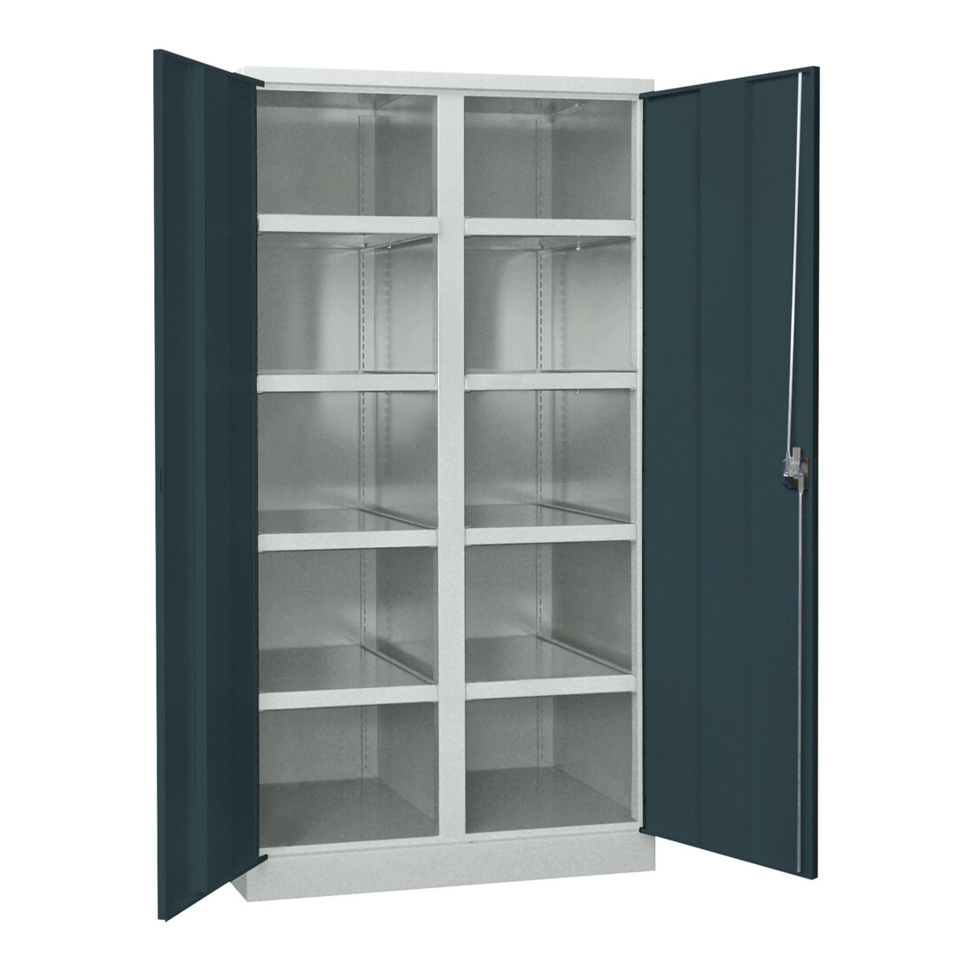 Pavoy Schwerlastschrank, Trennwand, 8 Fachböden a 200 kg Traglast, RAL 7035/7016