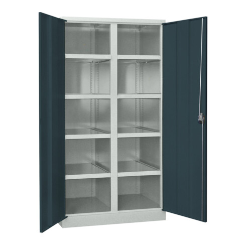 Pavoy Schwerlastschrank, Trennwand, 8 Fachböden a 200 kg Traglast, RAL 7035/7016