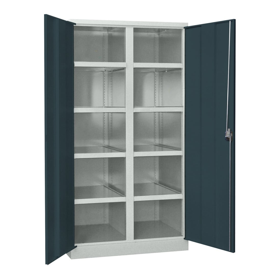 Pavoy Schwerlastschrank, Trennwand, 8 Fachböden a 200 kg Traglast, RAL 7035/7016