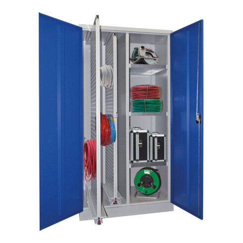 Pavoy Stahl-Vertikalauszugsschrank , Trennwand, 2 Auszüge, 3 Böden, RAL 7035/5010