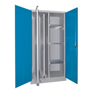 Pavoy Stahl-Vertikalauszugsschrank , Trennwand, 2 Auszüge, 3 Böden, RAL 7035/5012
