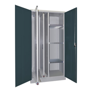 Pavoy Stahl-Vertikalauszugsschrank , Trennwand, 2 Auszüge, 3 Böden, RAL 7035/7016