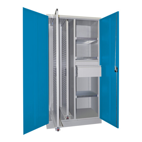 Pavoy Vertikalauszugsschrank, Trennwand, 2 Auszüge, 3 FB, 2 Schubladen, RAL 7035/5012