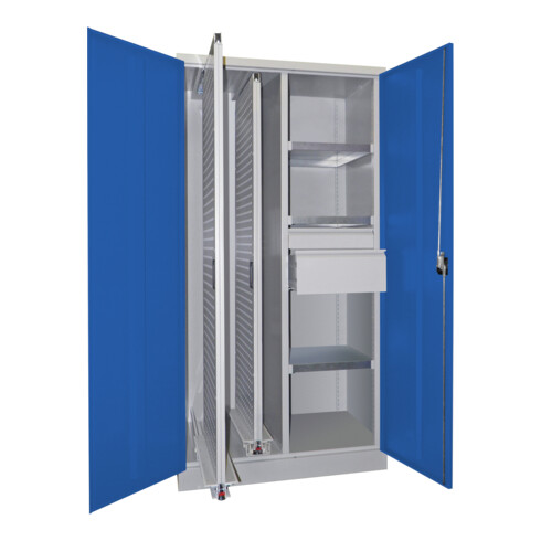 Pavoy Vertikalauszugsschrank, Trennwand, 2 Auszüge, 3 FB, 2 Schubladen, RAL7035/5010